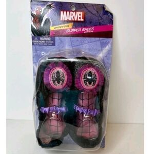 NWT Marvel Spider-Girl Slipper Shoes Glitter Black Sparkle Age 7-11 Cosplay New